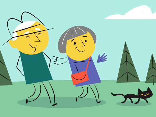 Spry Finance lifetime loans equity release - illustration of couple out walking with their cat