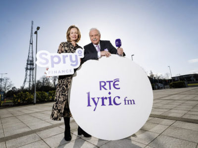 Ailish McGlew and Marty Whelan advertising Spry's sponsorship of RTÉ's Marty in the Morning