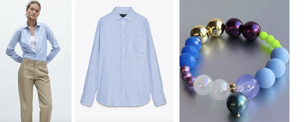 A striped poplin shirt is easy to style with a beautiful handmade bracelet from Irish jewellery designer LoveBeth